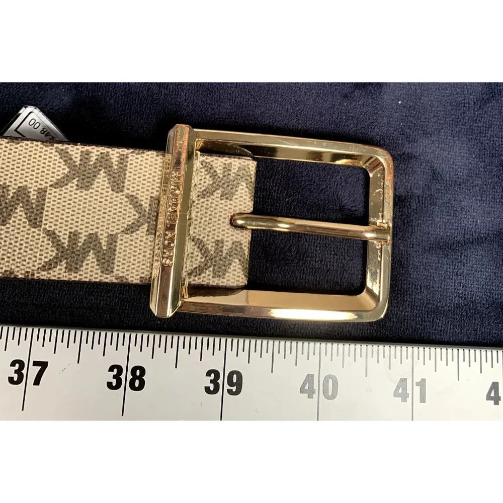 Michael Kors Signature Belt Medium Ivory Brown Logo Gold Buckle New with‎ tags